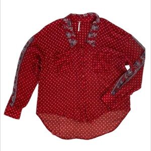 Free People red chiffon blouse size small